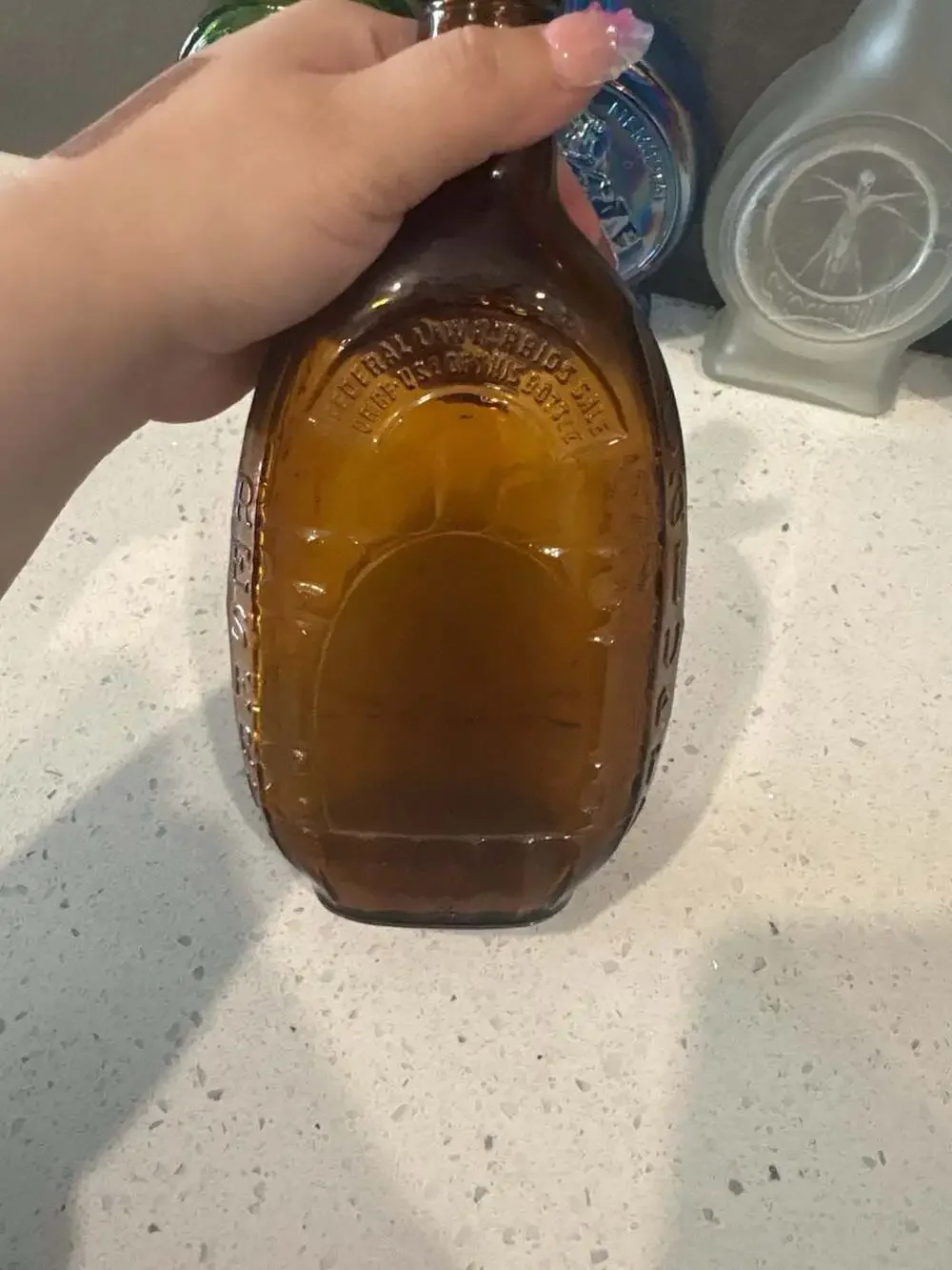 Vintage Calvert Reserve Amber Glass Whiskey Bottle Federal Law Forbids